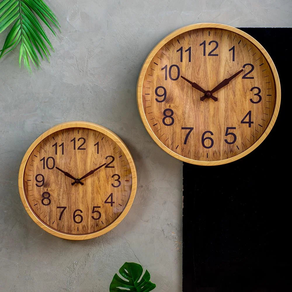 Brown Plastic Wood Wall Clock 25.4 x 3.8cm