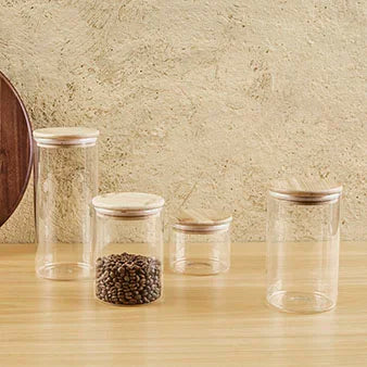 Set of 4 glass food containers with airtight bamboo lids