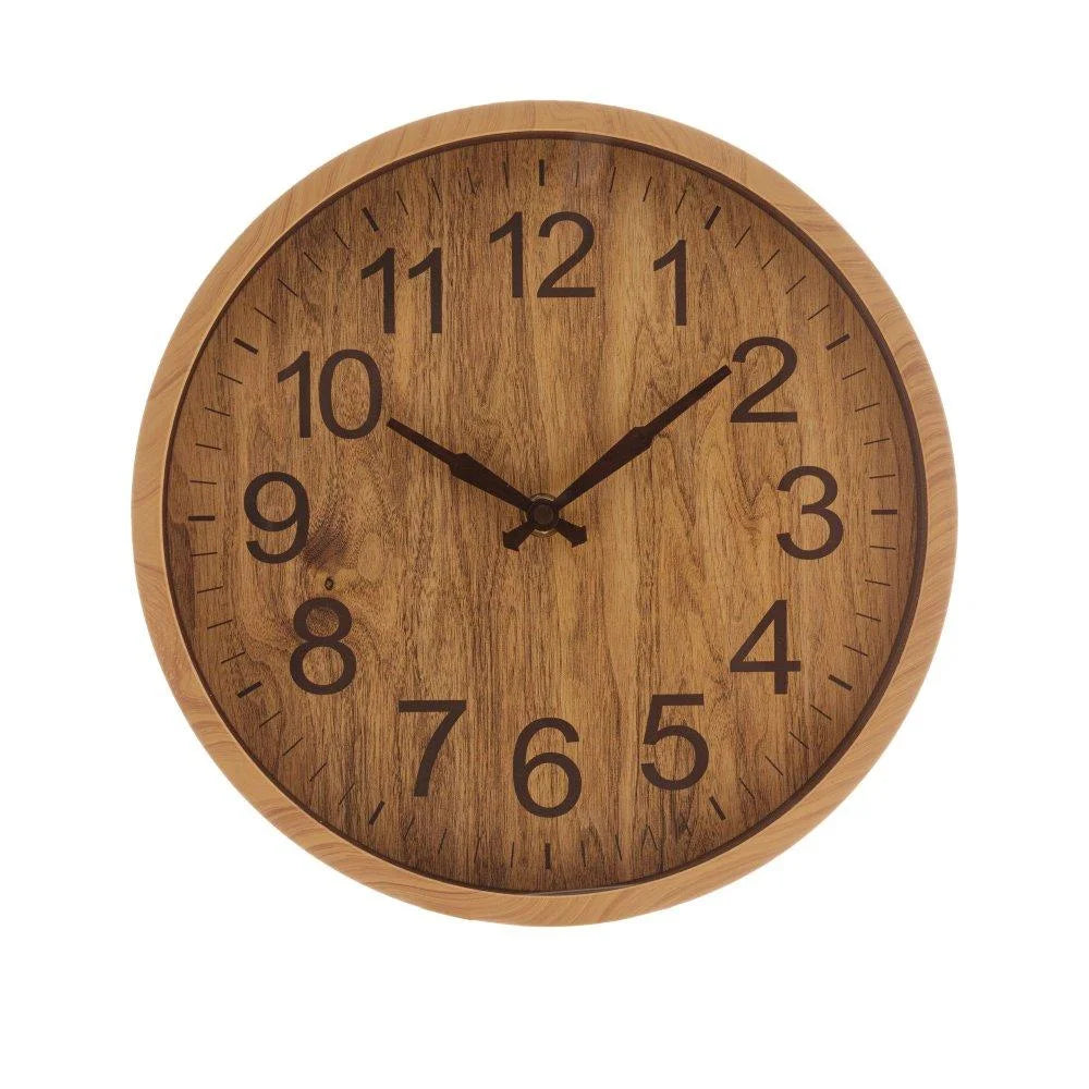 Brown Plastic Wood Wall Clock 25.4 x 3.8cm