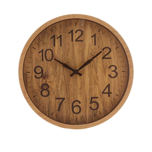 Brown Plastic Wood Wall Clock 25.4 x 3.8cm