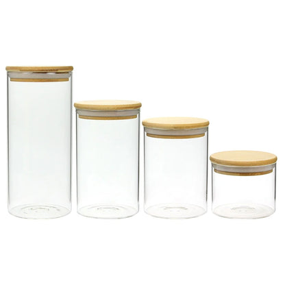 Set of 4 glass food containers with airtight bamboo lids