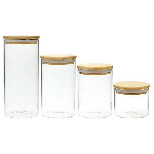 Set of 4 glass food containers with airtight bamboo lids