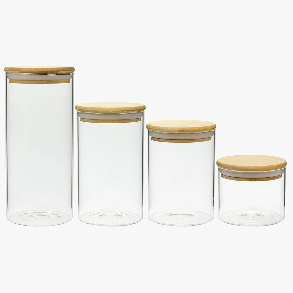 Set of 4 glass food containers with airtight bamboo lids