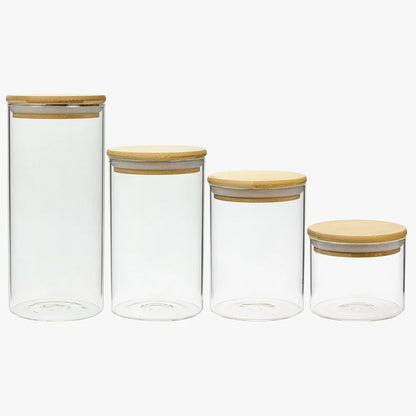 Set of 4 glass food containers with airtight bamboo lids