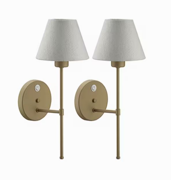 Kit of 2 Gold Wall Lamps with Switch and Sconces