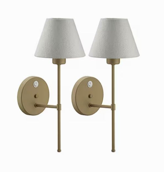 Kit of 2 Gold Wall Lamps with Switch and Sconces